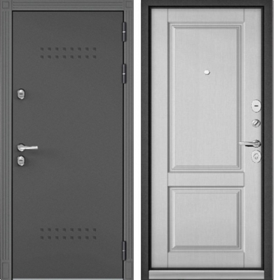 Дверь Бульдорс TERMO STANDART MP БУКЛЕ БУКЛЕ графит R-5/Дуб шале белый - 1